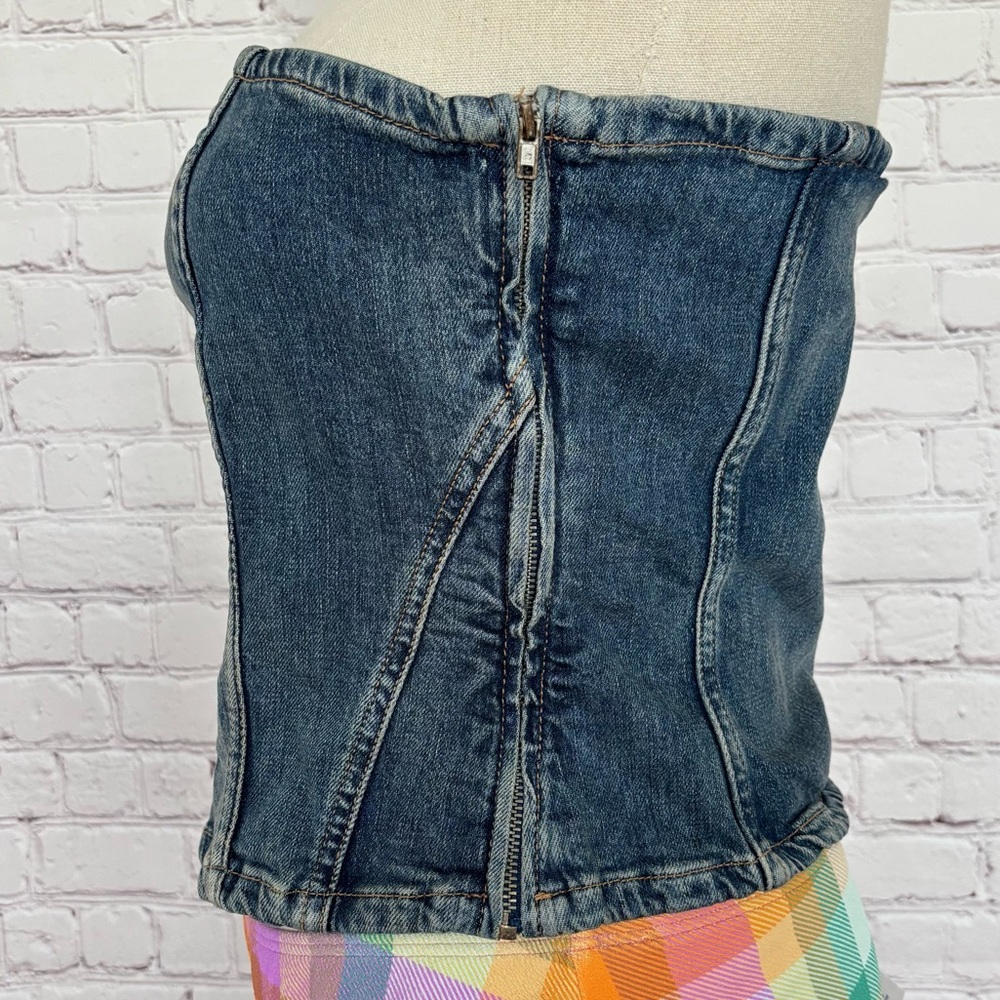 ZARA Strapless Cropped Corset-Style Blue Denim Tube Top—NWT—L - Picture 2 of 9